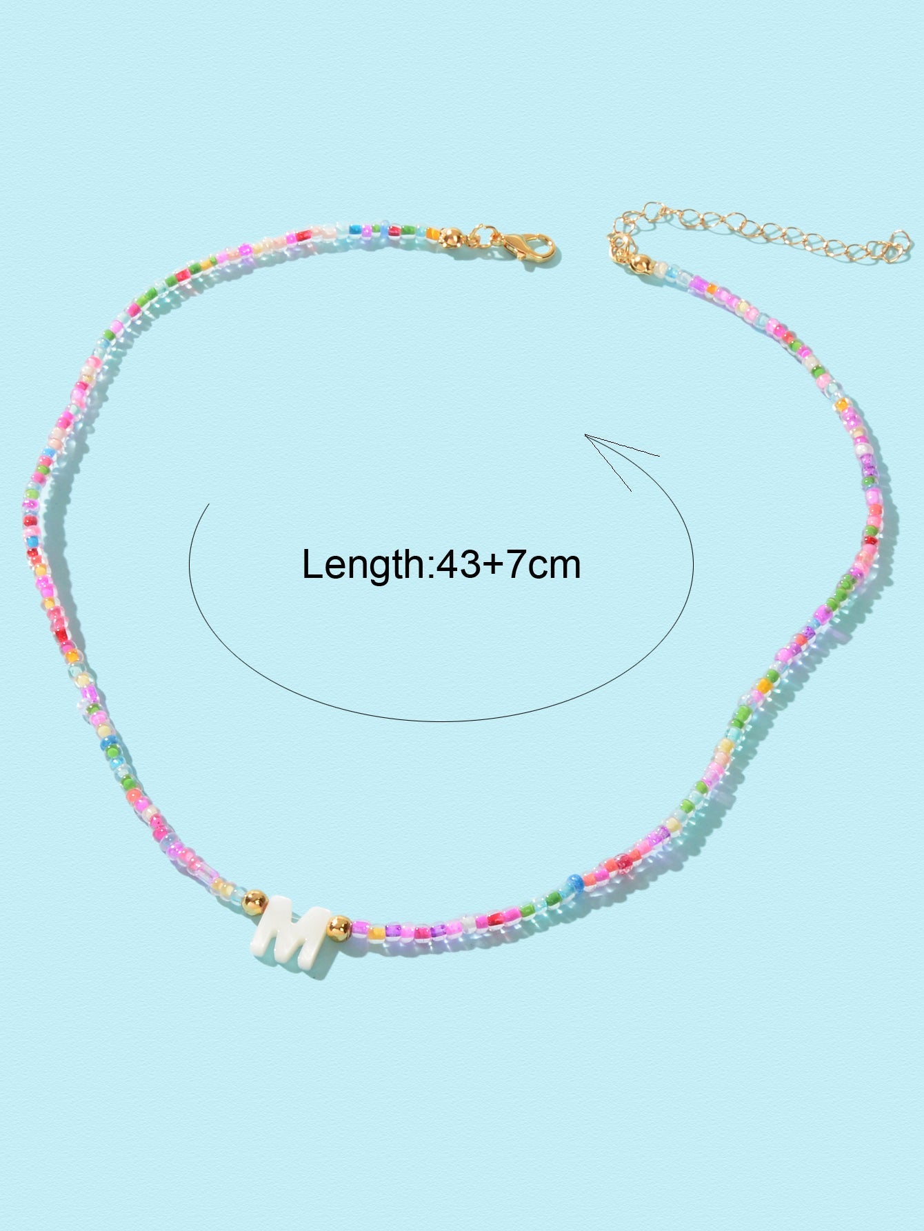 波希米亞風手工彩虹串珠夏威夷字母M項鍊沙灘飾品
