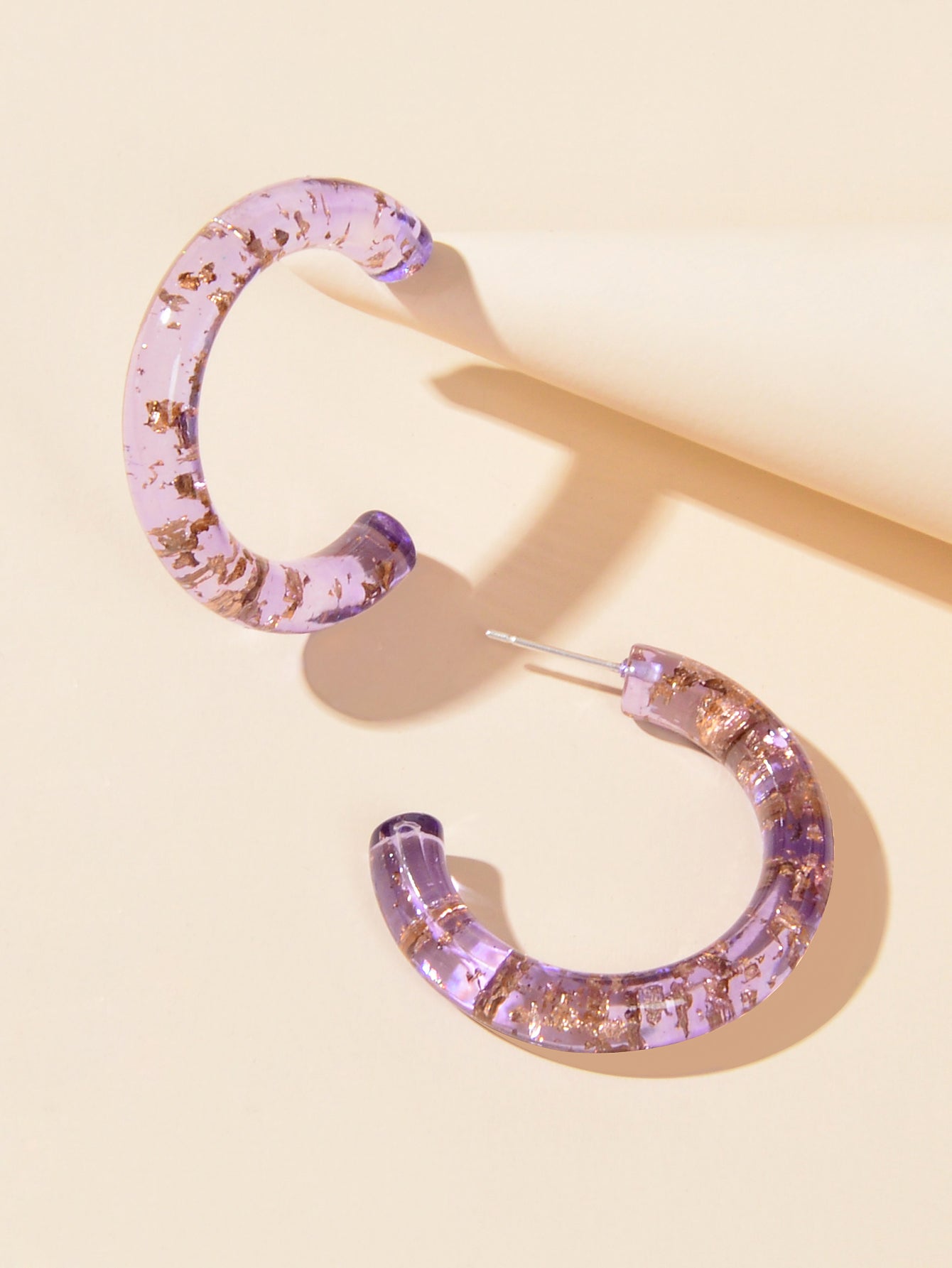 Trendy Purple Acrylic Resin Hoop C Shape Huggie Earrings Women Party Decoration