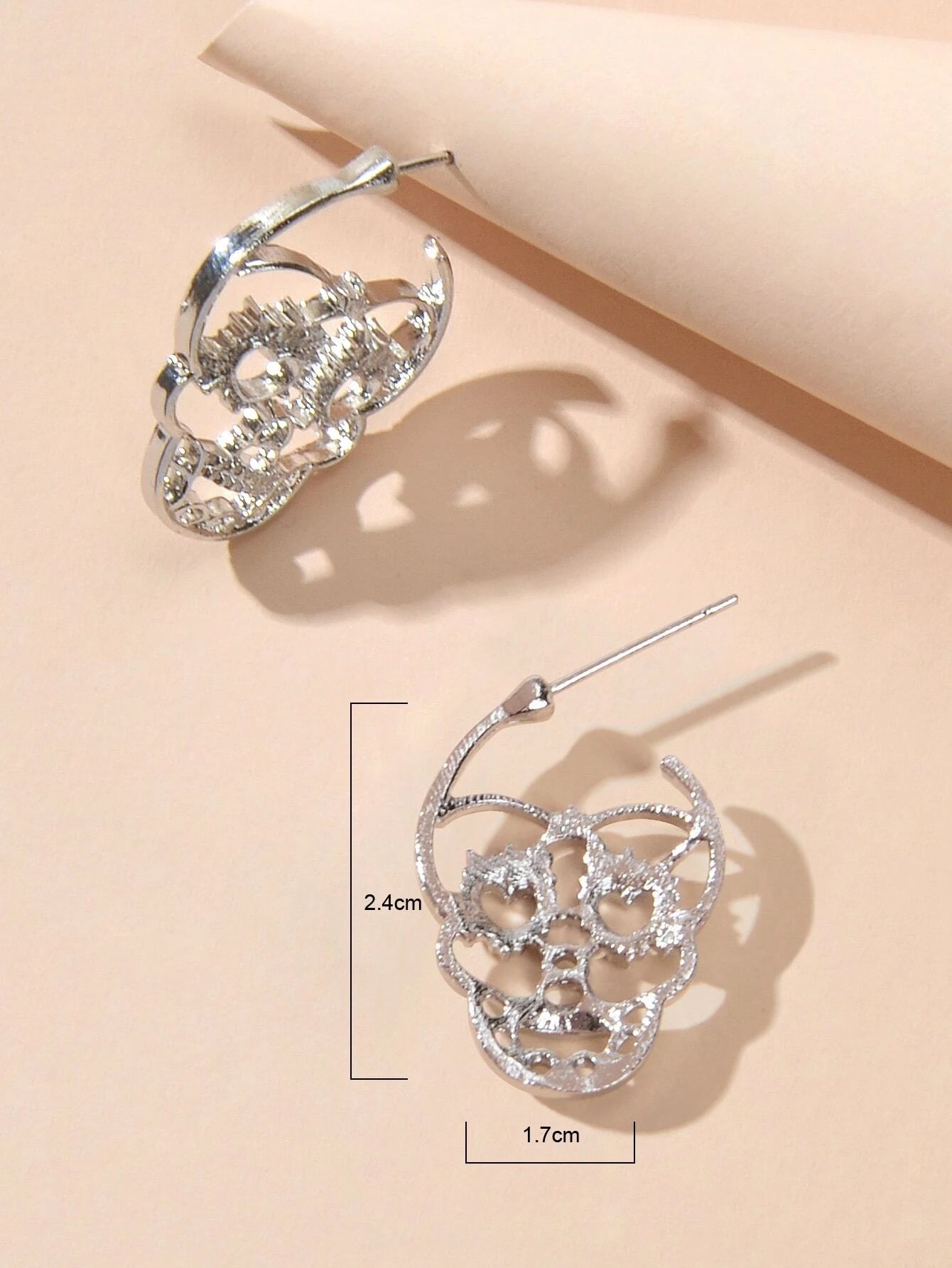 Silver Hollow out Halloween Skull Statement Stud Earrings Women Punk Jewellery