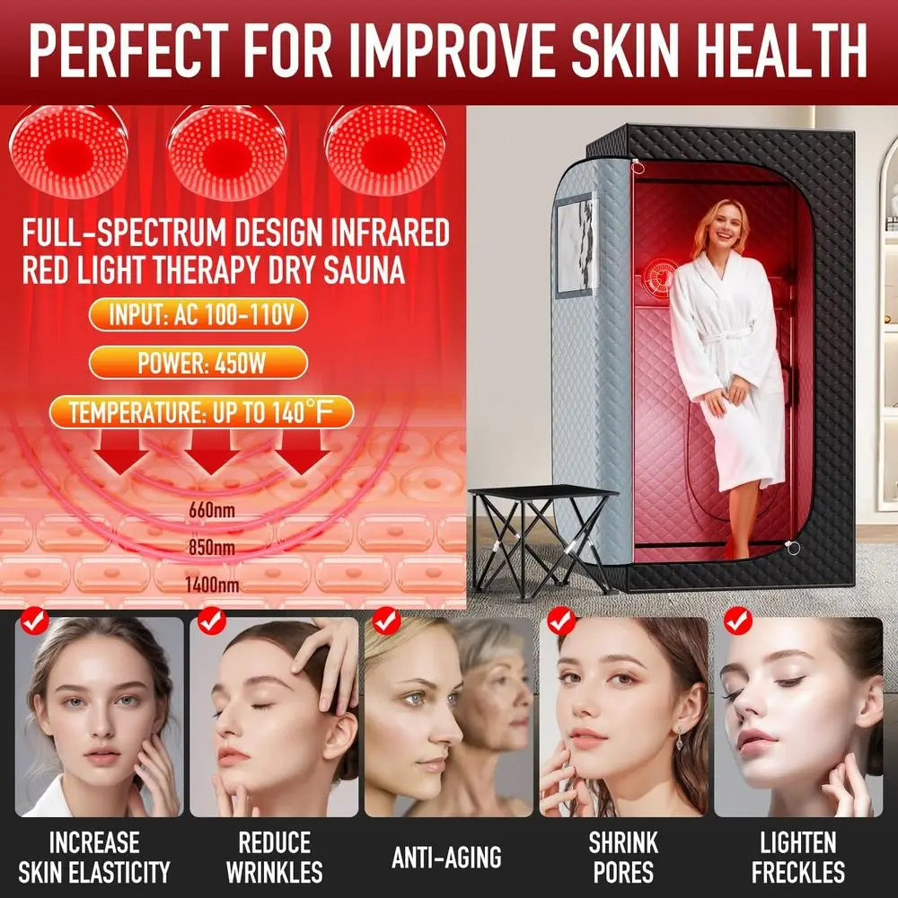 Portable Home Infrared Sauna Tent with 660nm & 850nm Red Light Therapy Bulbs for Personal Indoor Use
