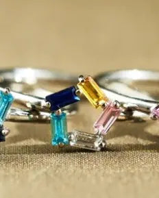 925 Rectangular Birthstone Ring Female Simple Fashion 3-6 Diamond Color Optional Customization