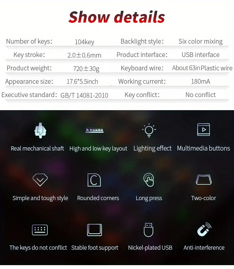 NNETM Caller Mechanical Keyboard - 104 Keys, Green Axis, Backlit, Wired USB, Black [Green Axis]
