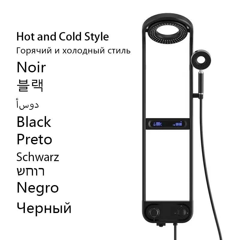 現代壁掛式恆溫SPA雨淋花灑套裝，附收納架、智慧顯示器和浴室甜甜圈淋浴系統