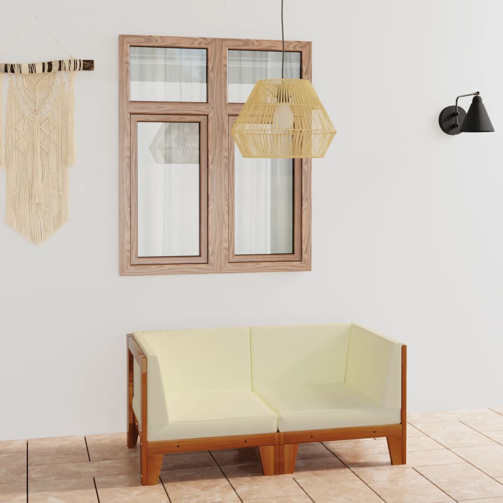 NNEVL 2-Seater Sofa with Cream White Cushions Solid Acacia Wood