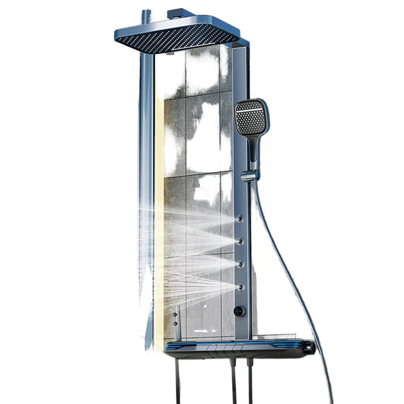 智慧型LED數位螢幕四功能黃銅淋浴組拋光方形花灑陶瓷雨淋腰背SPA公寓