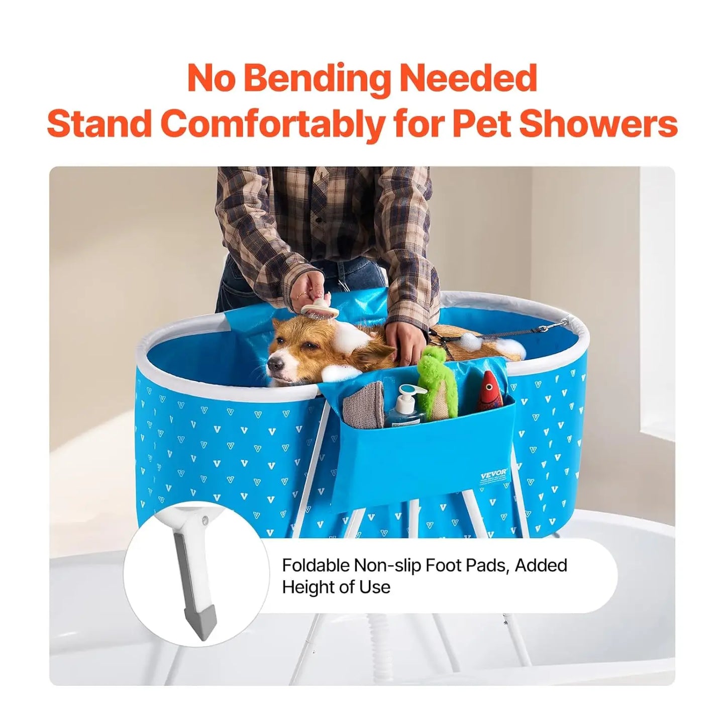 Foldable Portable Pet Bathtub for Dogs & Cats, Elevated Shower Station with Quick Drainage, Indoor Outdoor Use