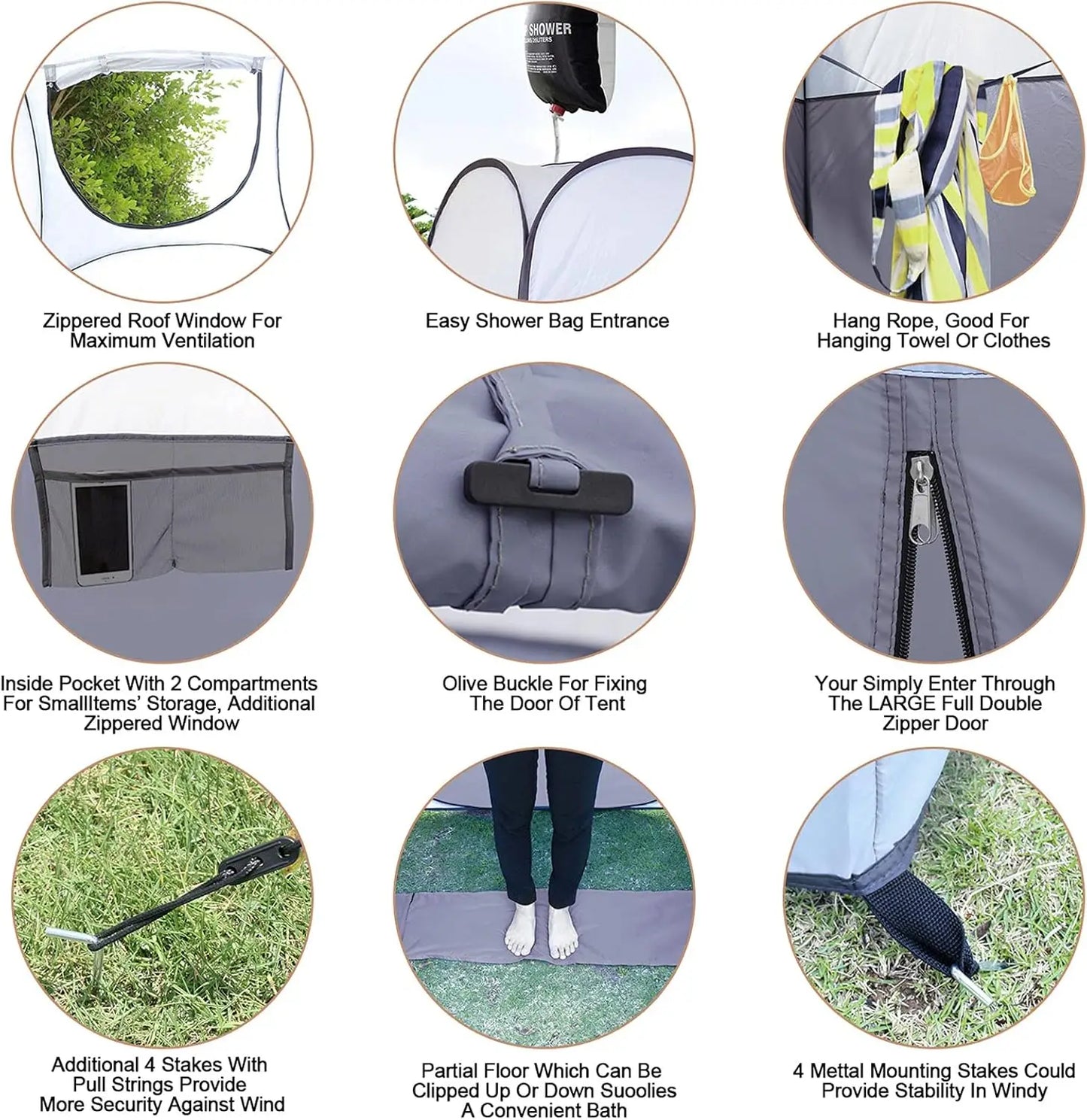 超大號彈出式淋浴帳篷，適合露營，提供隱私空間，便攜式更衣室遮蔽處，尺寸為 4'x4'x78 英寸