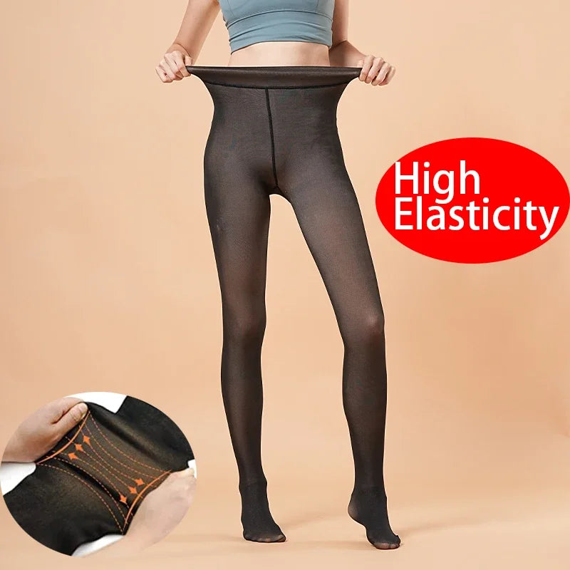 Winter Warm Sexy Elastic Semi transparent Pantyhose Women's Warm Tight Pants Warm High Waist Slimming Thick Tight Pants