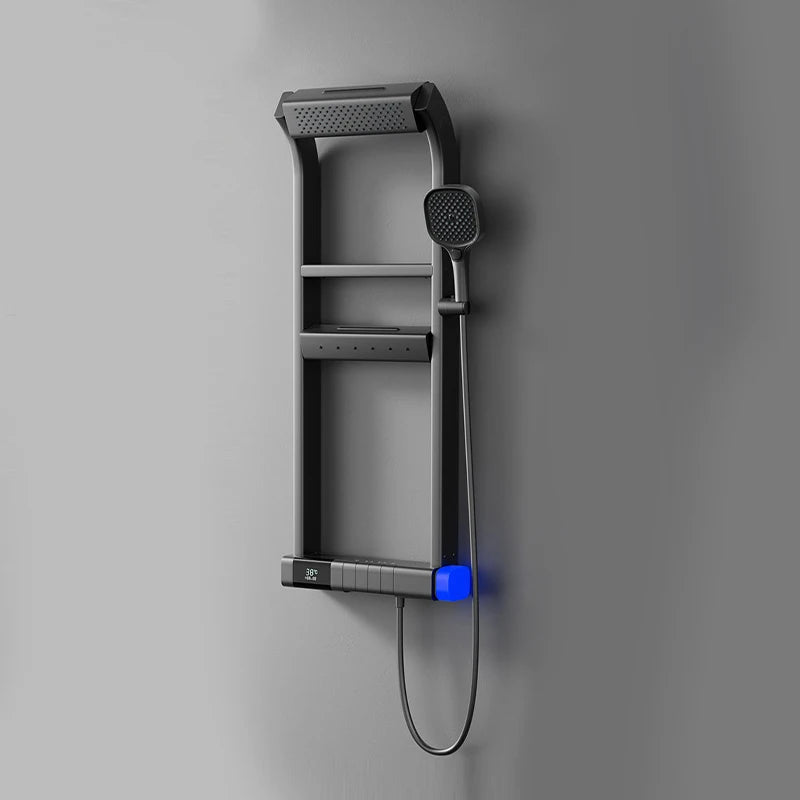 全新豪華現代單把手淋浴系統，拋光鍍鉻恆溫水龍頭，雨淋柔水單桿陶瓷