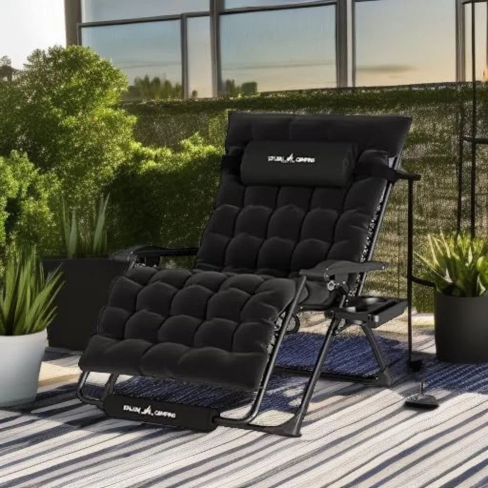 Oversized Zero Gravity Chair 33In XXL Patio Reclining Chair with Cushion, Outdoor Folding Recliner with Pillows|Cup Holder|Foot
