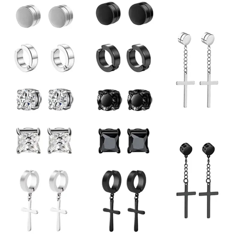 1 Pairs Crystal Strong Magnetic Ear Stud Clip Earrings for Men Women Punk Round Zircon Magnet Earrings Non Piercing Jewelry