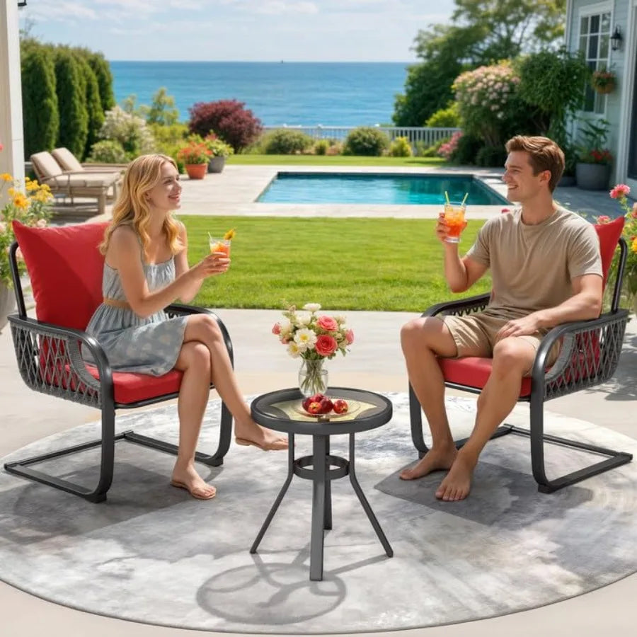 YITAHOME 三件式戶外露台小餐桌椅套裝，全天候藤編休閒椅，柳條家具，C型彈簧動力椅，適用於…