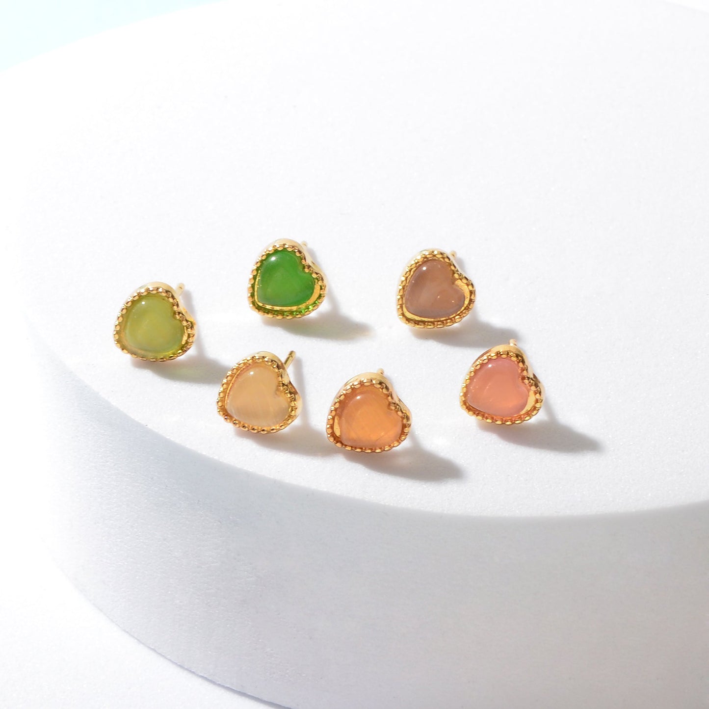 6件糖果色樹脂心型耳環組 節日派對日常佩戴首飾