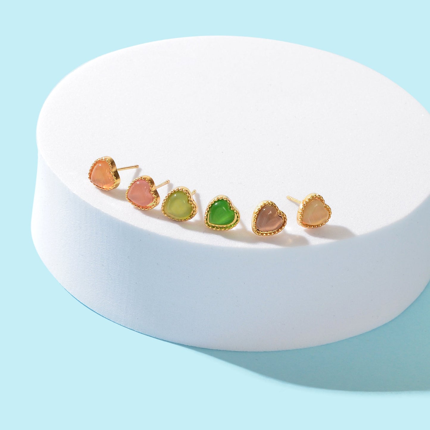 6件糖果色樹脂心型耳環組 節日派對日常佩戴首飾