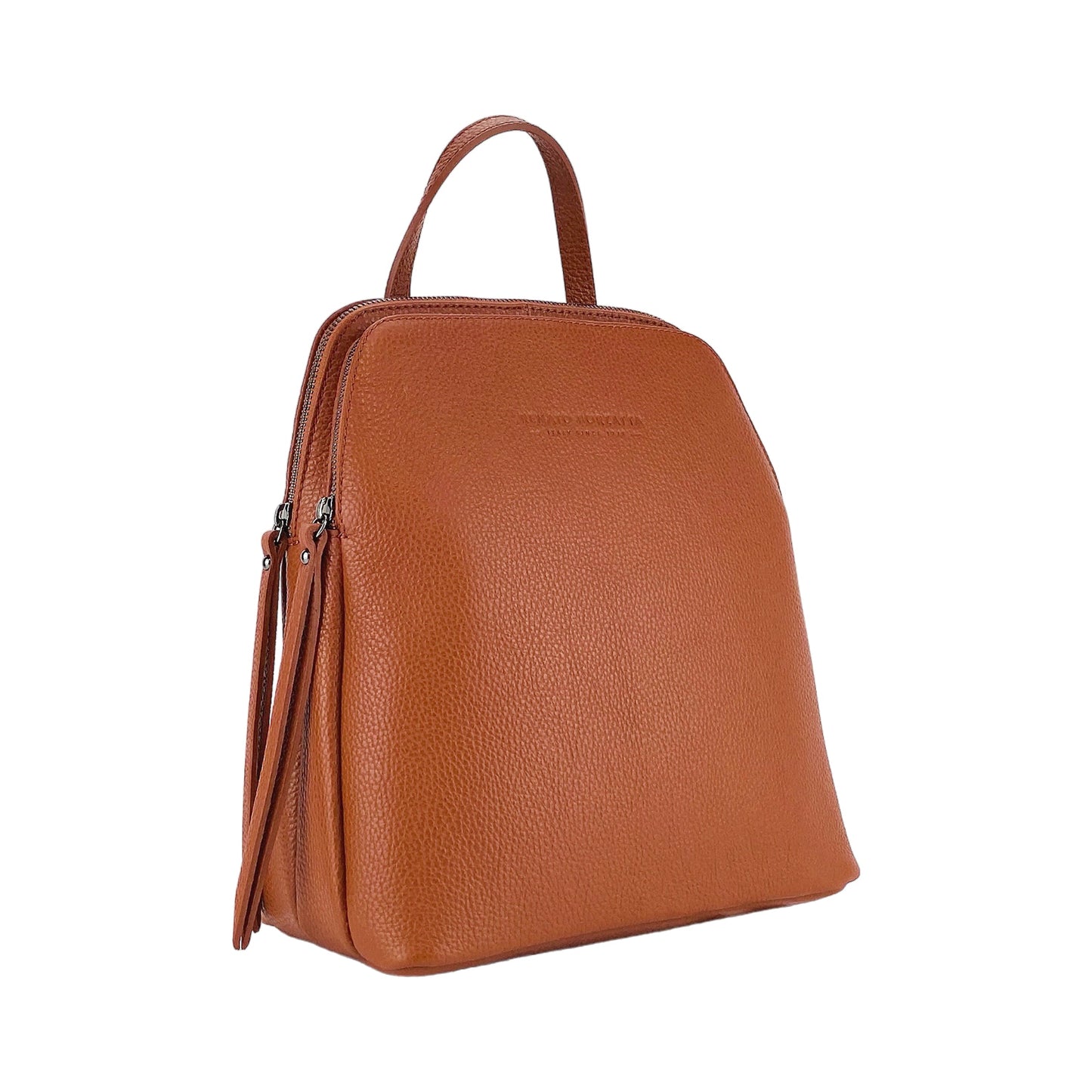 RB1018AM | Women's Double Compartment Backpack in Genuine Leather Made in Italy with adjustable shoulder straps. Gunmetal hardware - Paprika color - Dimensions: 26 x 30 x 14.5 cm.
