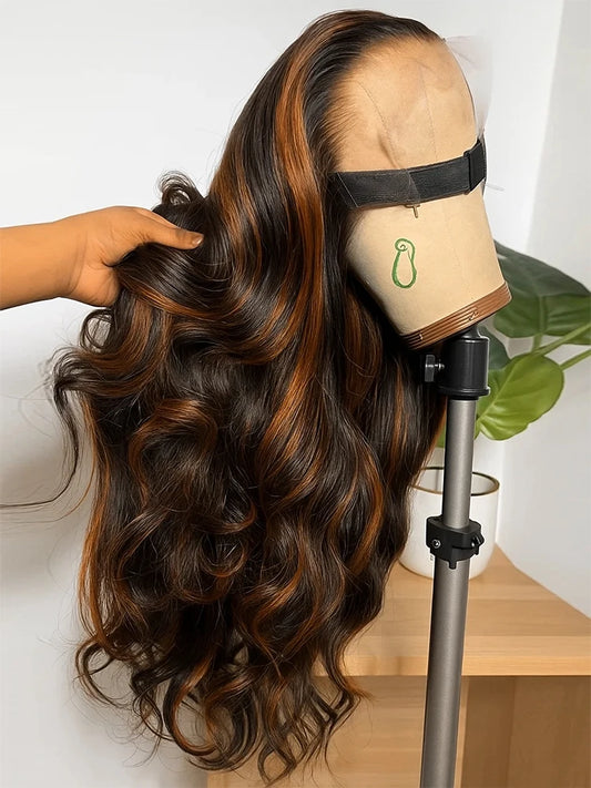 1B/30 波浪挑染假髮，真人髮，13x4 高清蕾絲前額假髮，巴西預拔毛漸變色假髮，女士真人髮