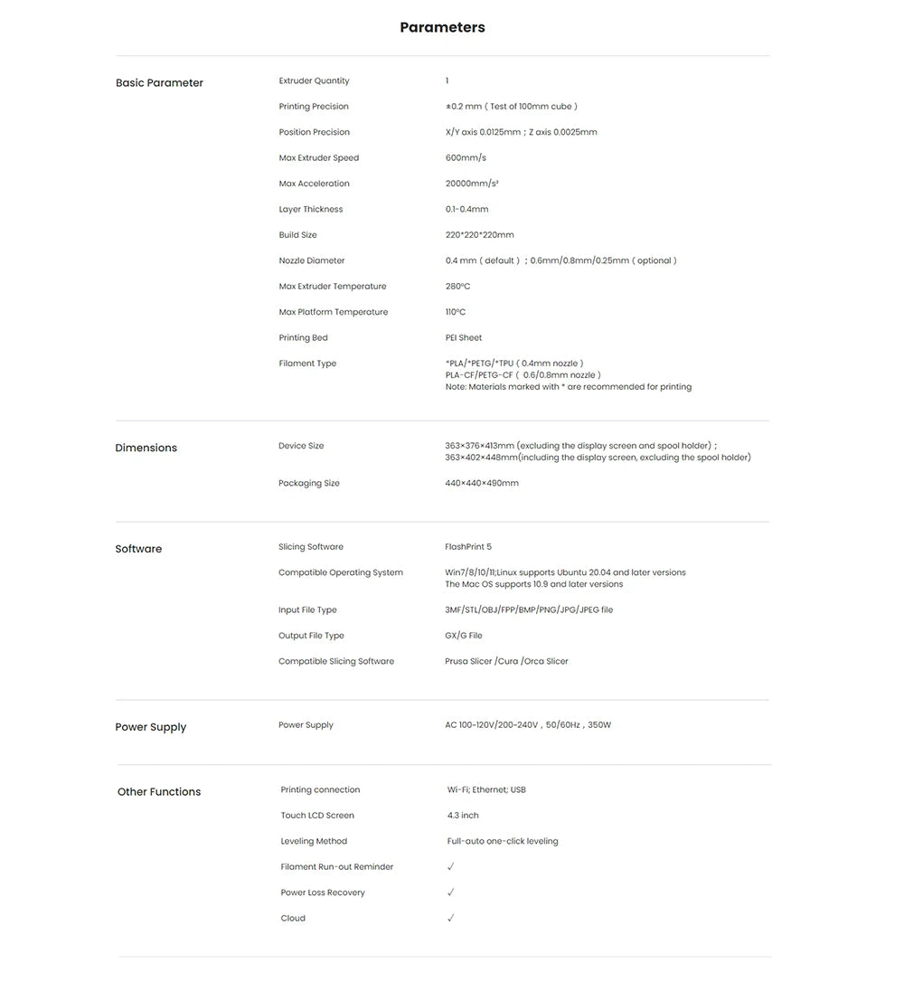 Flashforge Adventurer 5M 3d Printer High Speed Full-auto Leveling Direct Extruder Flexible PEI Plate Power Loss Recovery