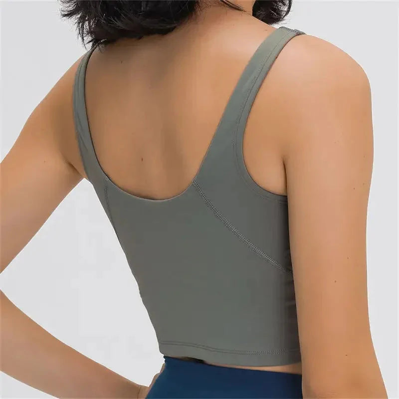 Nepoagym PASSION Tank Top with Shelf Built In Bra Crop Top with Removable Padding Longline Sports Bra for Yoga Gym