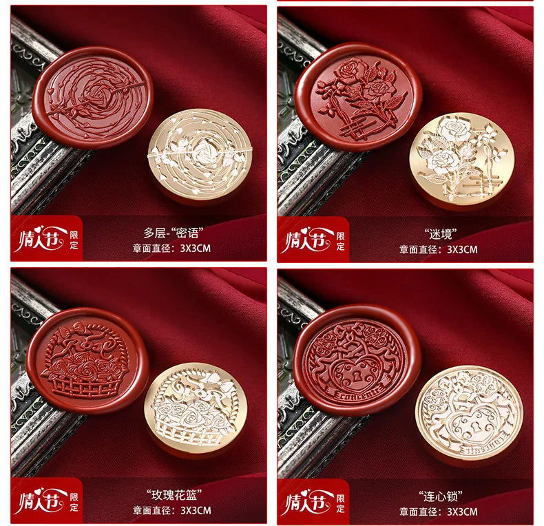 Valentine's Day Wax Seal Stamp Love Rose Sealing Stamp Head DIY Scrapbook Envelopes Wedding Invitations Gift Cards Decor