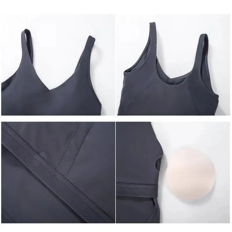 Nepoagym PASSION Tank Top with Shelf Built In Bra Crop Top with Removable Padding Longline Sports Bra for Yoga Gym