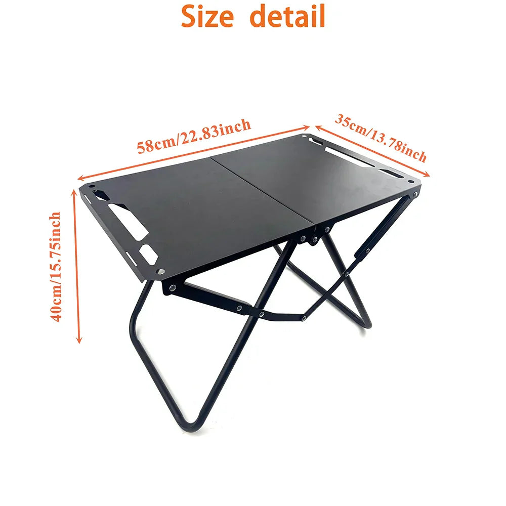 Foldable Hollowed Surface Camping Table Black-3
