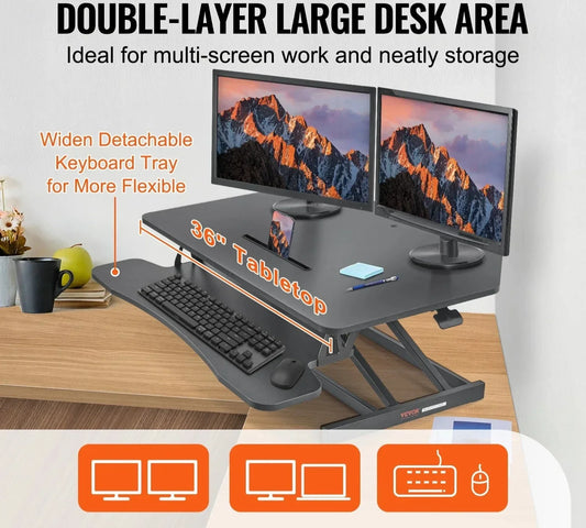 NNEOBA X-Frame Double-Layer Standing Desk Converter - Height Adjustable Sit-to-Stand Desk
