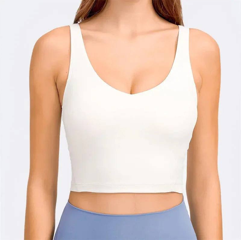 Nepoagym PASSION Tank Top with Shelf Built In Bra Crop Top with Removable Padding Longline Sports Bra for Yoga Gym
