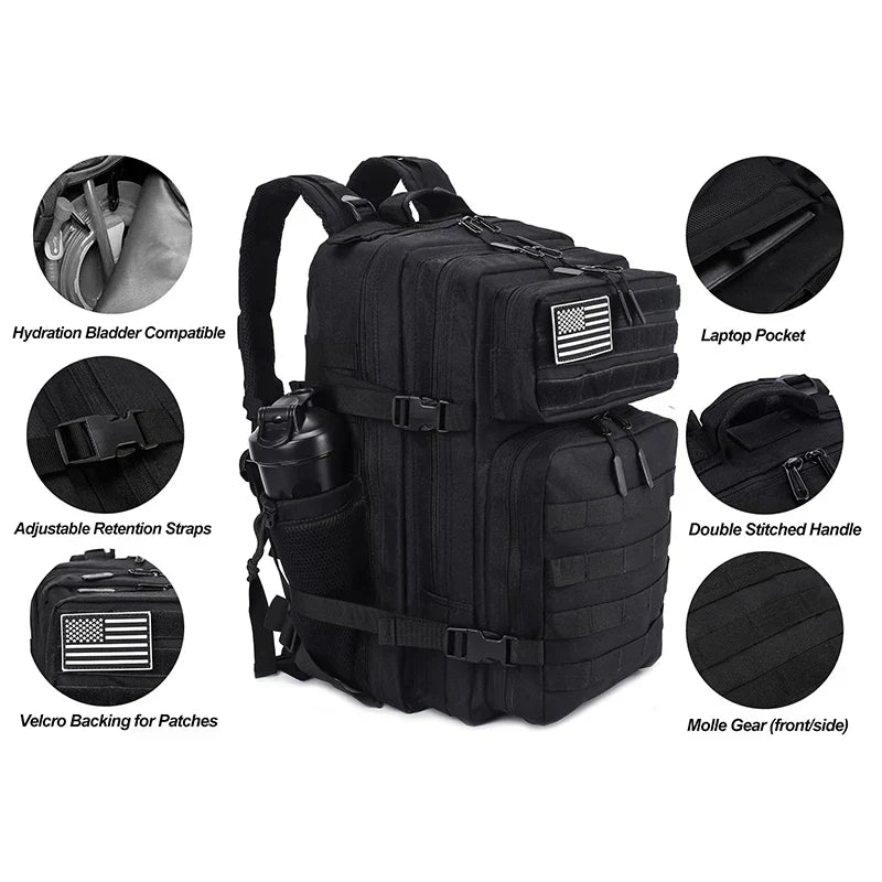 45L Tactical Backpack with Built-In Cooler Black-3