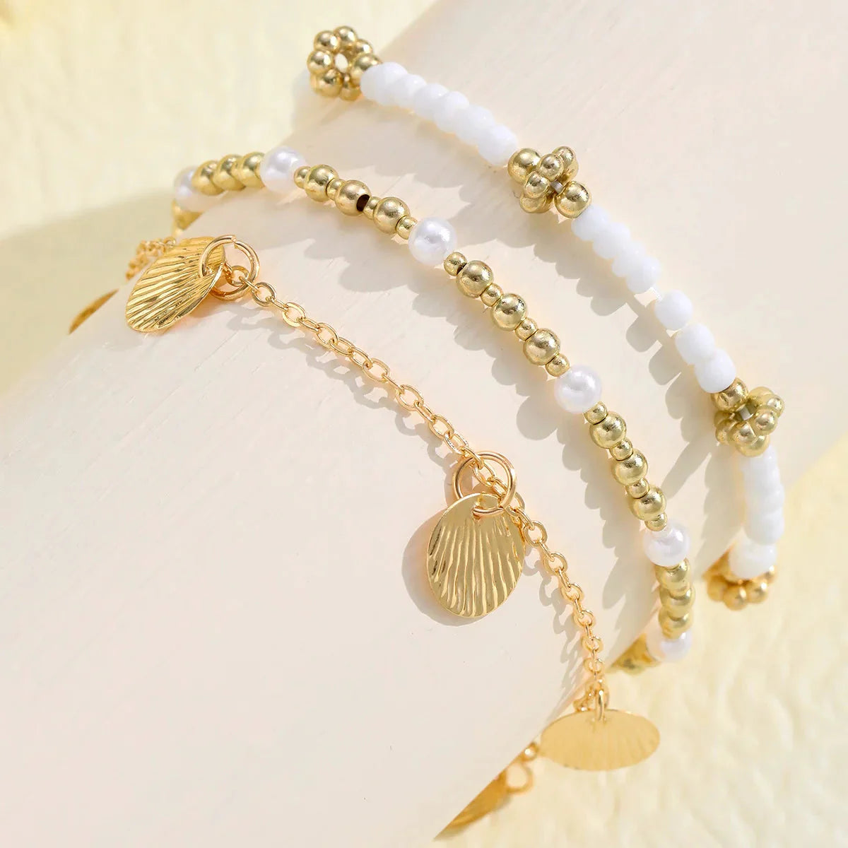 3pcs Retro Pearl Beads Anklet for Women Fashion Handmade Shell Butterfly On Foot Bracelet Bohemian Summer Beach Jewelry Gifts