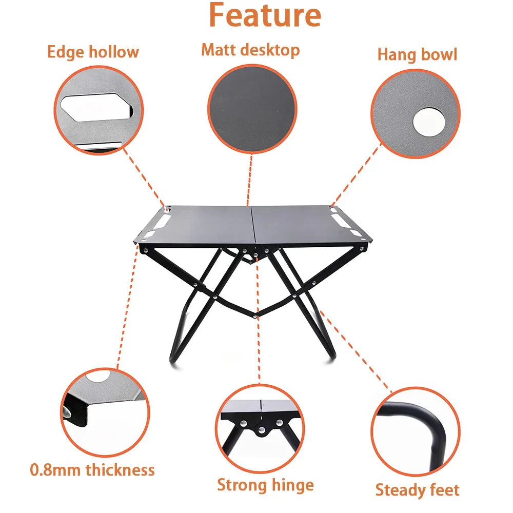Foldable Hollowed Surface Camping Table Black-2