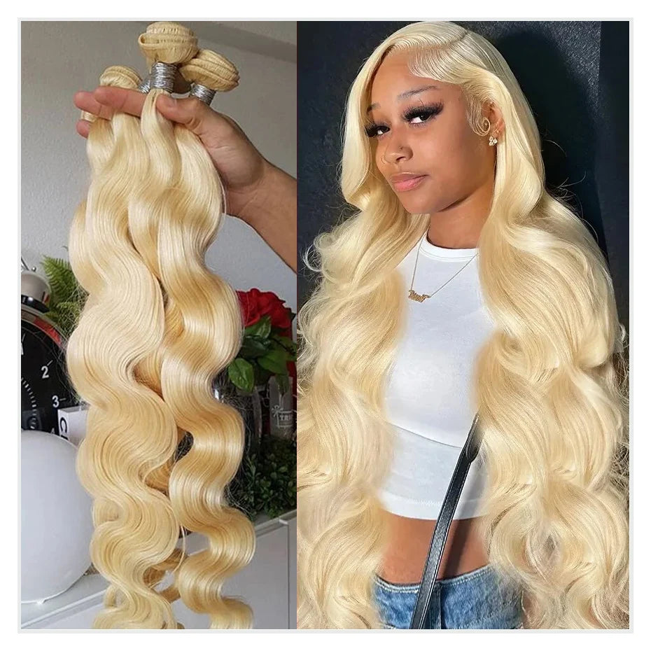 1/3/4 613 金色接髮 巴西髮束 波浪捲 Remy 真髮 長款 26 28 30 32 34 36 38 40 英寸