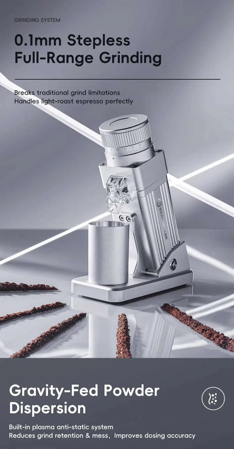 STARSEEKER E55Pro Electric Coffee Grinder 55MM Titanium Cone Burr Stepless Adjustment Espresso Brew Coffee Bean Grinder Black