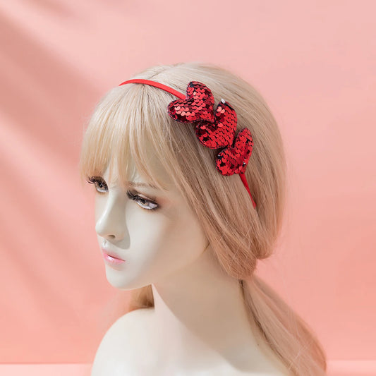 1/2/5/10件裝 情人節紅色三心亮片女孩/嬰兒愛心髮箍 簡約時尚女孩髮飾