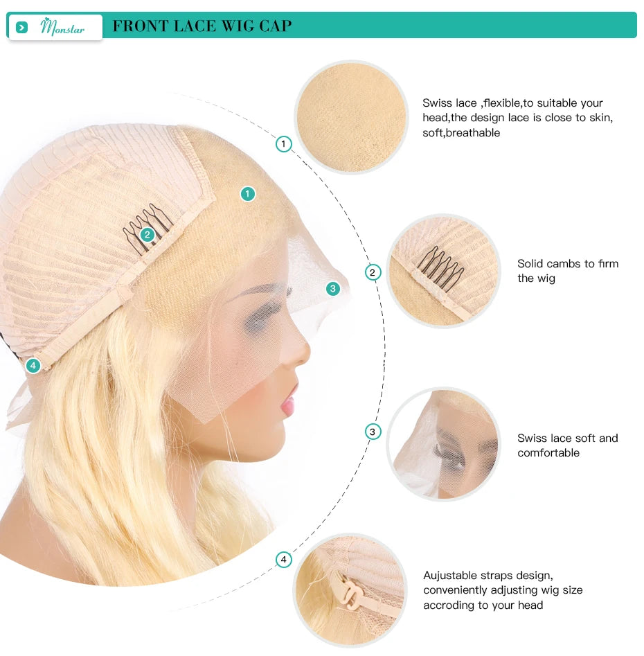 13x4 13x6 360 HD Transparent 613 Lace Frontal Wig Honey Blonde Color Brazilian Raw Body Wave Lace Front Human Hair Wig For Women