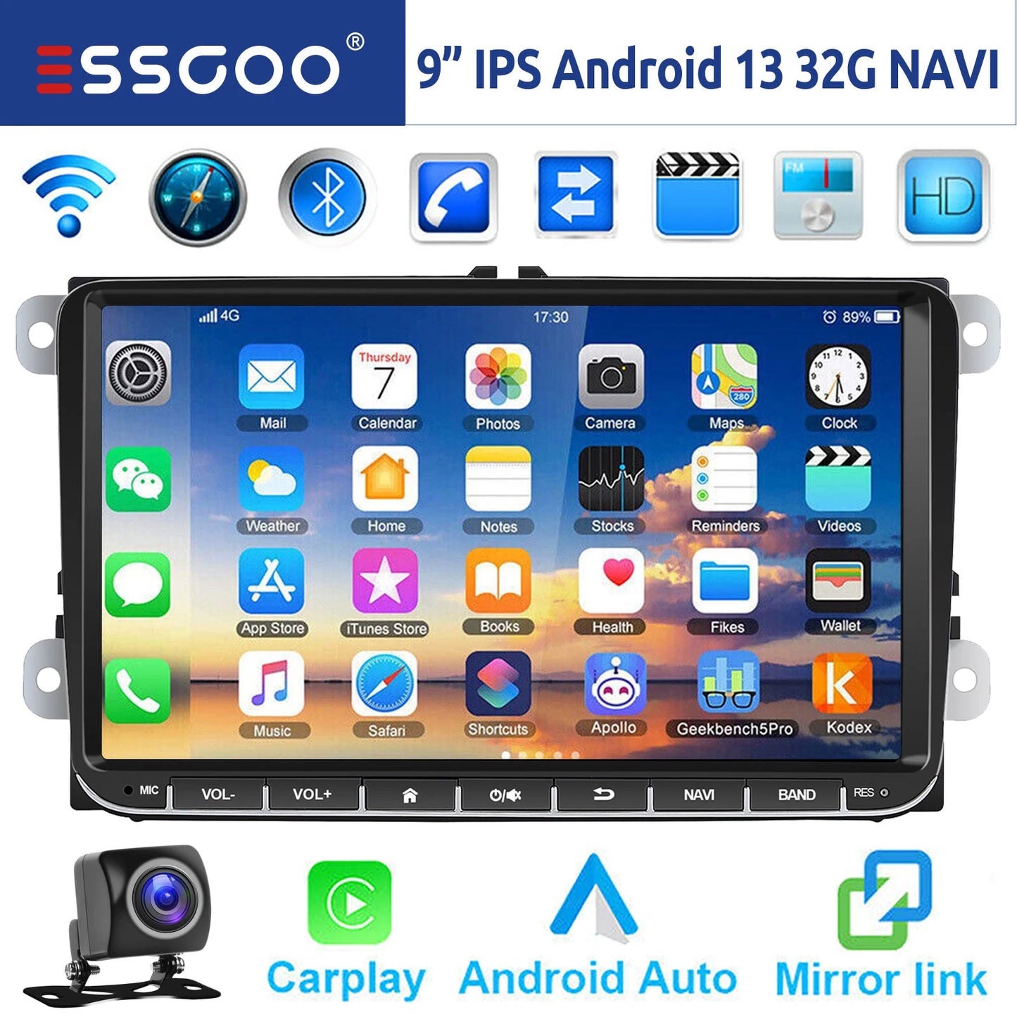 9" Android 14 4G+64G Wireless Carplay Car Stereo GPS NAVI WIFI RDS FM BT EQ for VW Golf 5 6 Passat Polo Touran Tiguan Caddy EOS