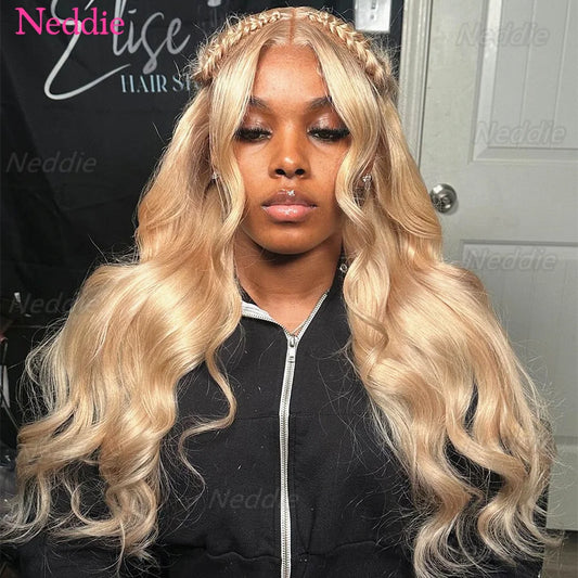 高清蜜金色真人髮假髮 13x6 波浪捲蕾絲前假髮 女士款 13x4 透明蕾絲蓬鬆波浪捲 #27 彩色假髮