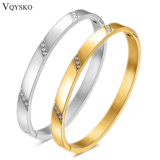 VQYSKO Beveled Three Zircon Bracelet Stainless Steel Clasp Bracelet Women's Jewelry Valentine's Day Gift Give For Her