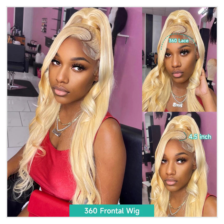 13x4 13x6 360 HD Transparent 613 Lace Frontal Wig Honey Blonde Color Brazilian Raw Body Wave Lace Front Human Hair Wig For Women