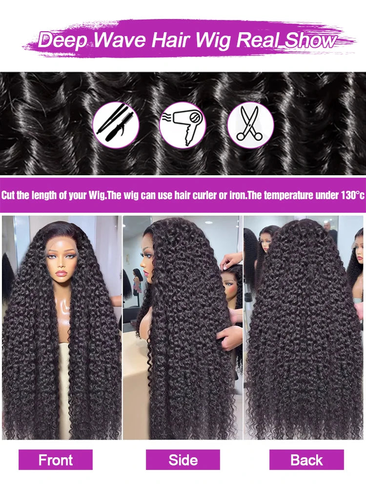 40 46 Inch Water Wave Lace Front Wig Loose Deep Wave 13x4 13x6 Hd Lace Frontal 360 Curly Human Hair Wigs For Women 300% Density