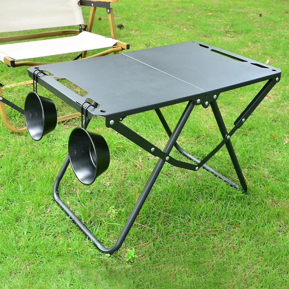 Foldable Hollowed Surface Camping Table Black-1