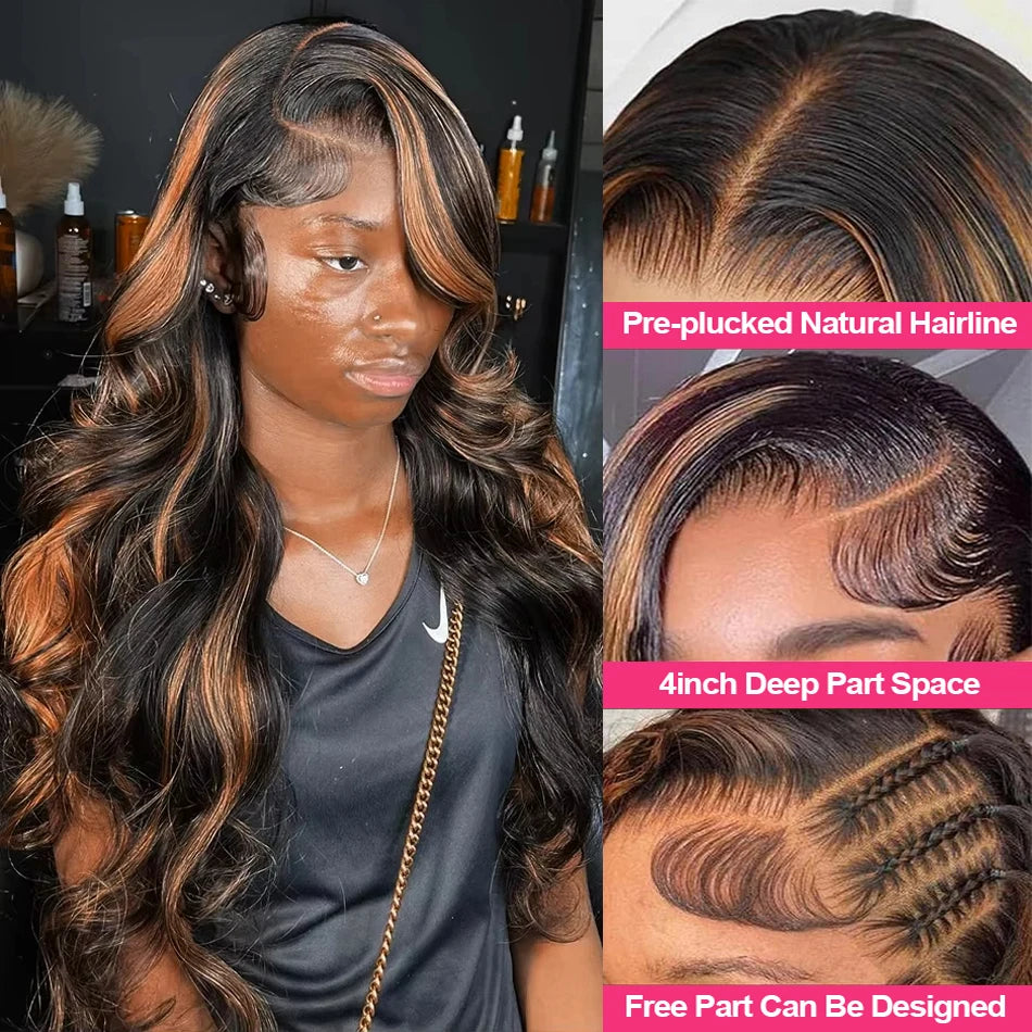 1B/30 Body Wave Highlight Wig Human Hair 13x4 Hd Lace Frontal Wigs Brazilian Preplucked Ombre Colored Wigs Human Hair For Women