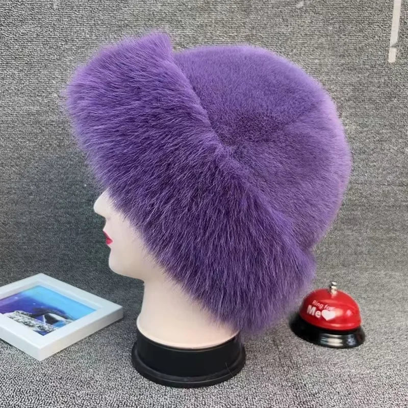Women Winter Fur Hat Cold-Proof Outdoor Thicken Warm Soft Hat for Casual Trips Sports Skiing