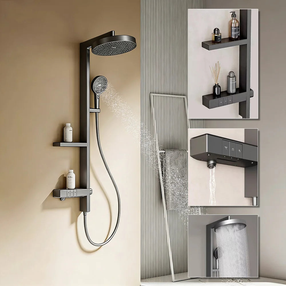 Top 1 High End Wall Mounted Thermostatic Mixer Set Niche Bathroom Faucets Ceramic Valve Shower System Bathtub Shower Faucet Set