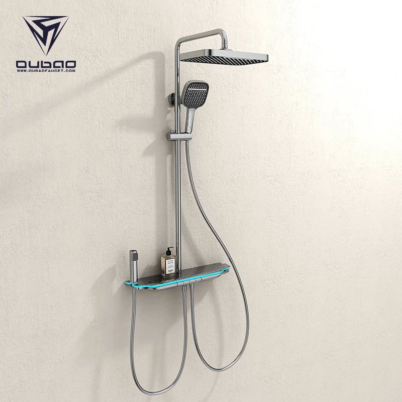 恆溫控制鋼琴淋浴系統智慧數位壁掛式淋浴噴頭浴室淋浴套裝