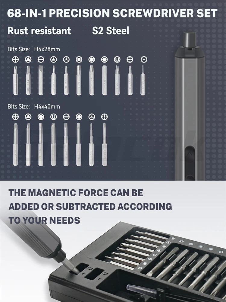 68/76 IN 1 Precision Electric Screwdriver Set 5 Levels Adjustable Comes Fill Light Professional Mobile Phone IPad Repair Tool