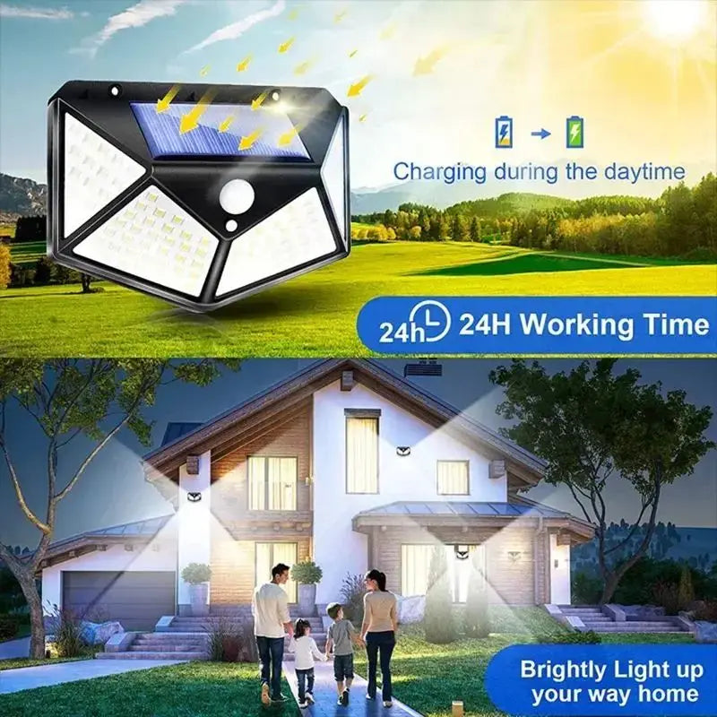 100 LED Outdoor Solar Wall Lamp Waterproof PIR Motion Sensor Solar Powered Sunlight Street Light for Garden Decoration