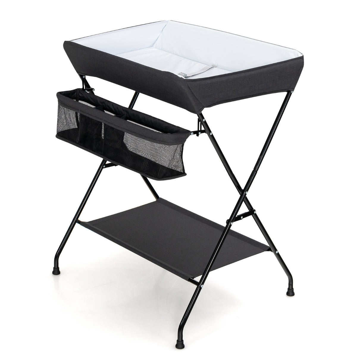 NNECW Folding Baby Change Table with Storage Basket &amp Shelf for Infant &amp Toddler-Black