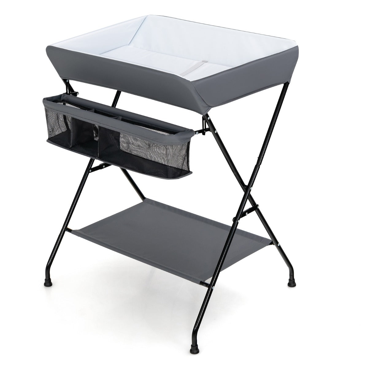 NNECW Folding Baby Change Table with Storage Basket &amp Shelf for Infant &amp Toddler-Grey