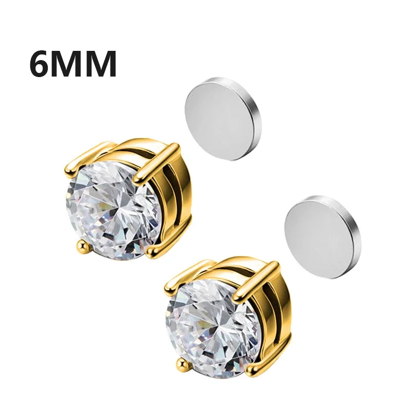 1 Pairs Crystal Strong Magnetic Ear Stud Clip Earrings for Men Women Punk Round Zircon Magnet Earrings Non Piercing Jewelry