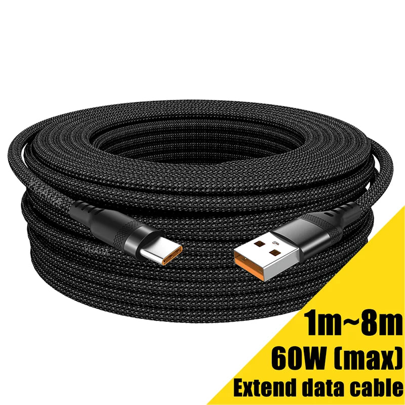 USB Type-C Extended  3M 5M 8-Meter Android Micro USB Fast Charging Cable For Huawei Xiaomi Vivo Oppo And Leeco Phone Data C